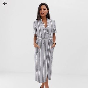 NWT ASOS DESIGN tux midi dress in natural stripe Size 8